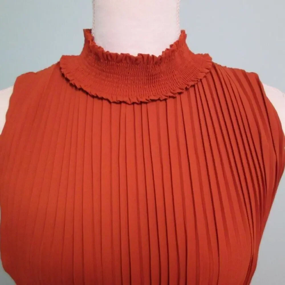 Nanette Lapore Pleated Sleeveless Smock Neck & Waist Midi Dress-Sienna-10-EUC - Picture 4 of 16